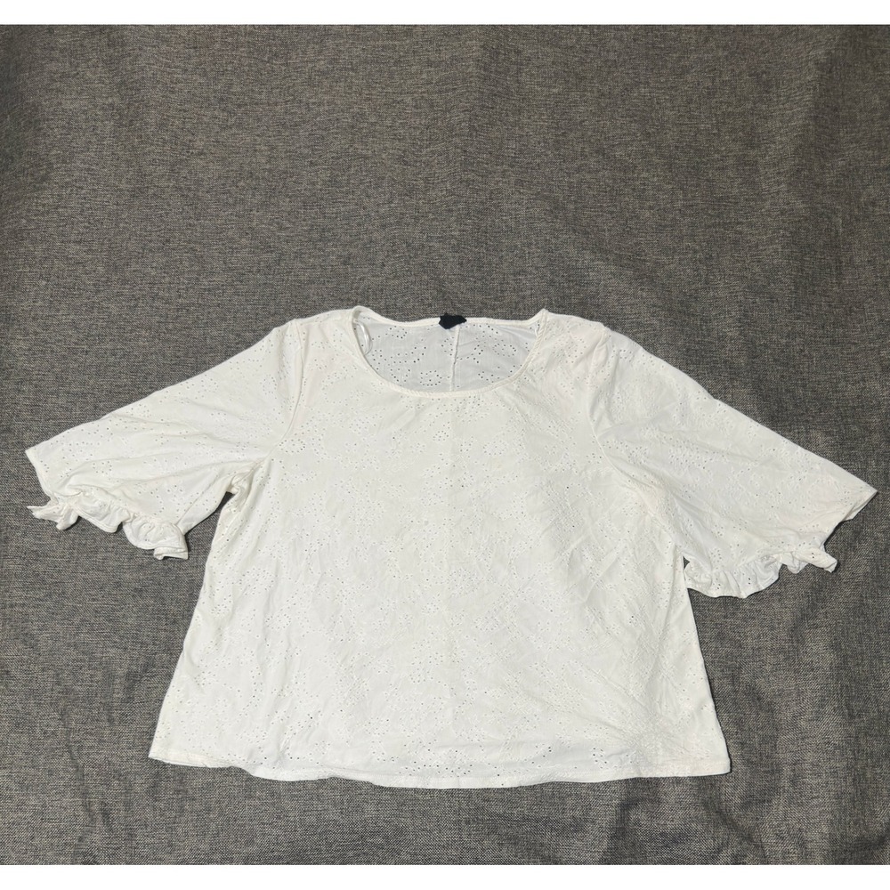 W5 Women's 2XL Blouse White Eyelet Ruffle Sleeve Scoop Neck 23024AVL